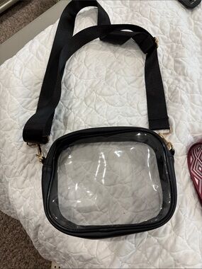 Clear Black-Trim Crossbody Bag with Adjustable Strap